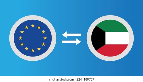 round icons with European Union and Kuwait flag exchange rate concept graphic element Illustration template design
