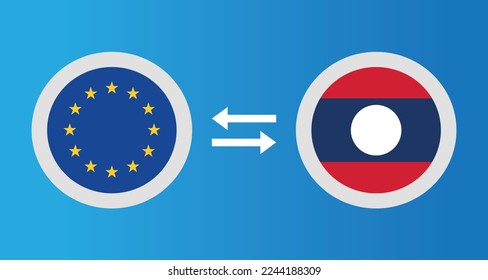 round icons with European Union and Laos flag exchange rate concept graphic element Illustration template design
