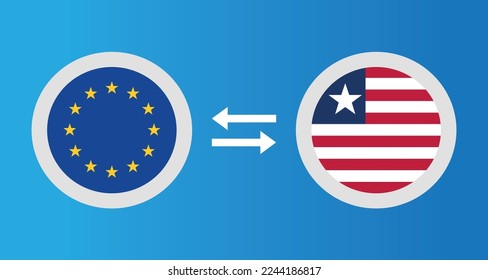 round icons with European Union and Liberia flag exchange rate concept graphic element Illustration template design
