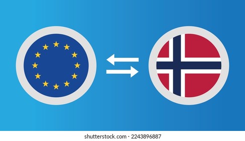round icons with European Union and Norway flag exchange rate concept graphic element Illustration template design
