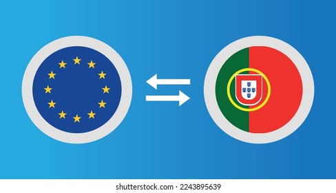 round icons with European Union and Portugal flag exchange rate concept graphic element Illustration template design
