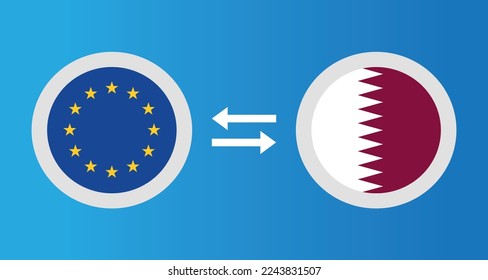 round icons with European Union and Qatar flag exchange rate concept graphic element Illustration template design
