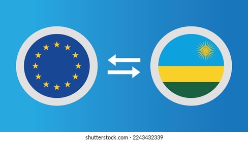 round icons with European Union and Rwanda flag exchange rate concept graphic element Illustration template design
