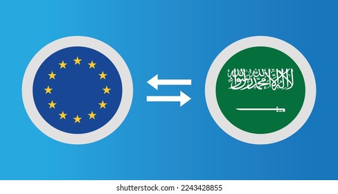 round icons with European Union and Saudi Arabia flag exchange rate concept graphic element Illustration template design
