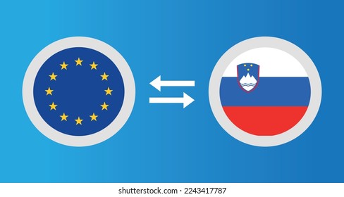 round icons with European Union and Slovenia flag exchange rate concept graphic element Illustration template design
