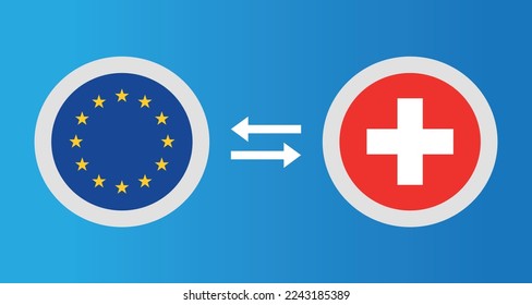 Rundsymbole mit dem Konzept des Wechselkurses der Europäischen Union und der Schweiz Grafikelement Illustration Vorlage Design
