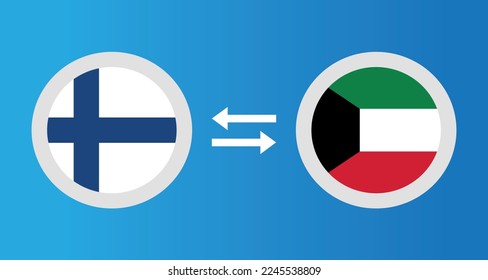 round icons with Finland and Kuwait flag exchange rate concept graphic element Illustration template design
