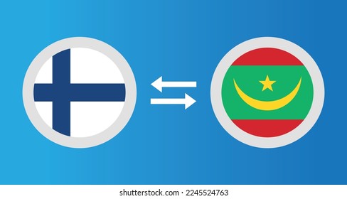 round icons with Finland and Mauritania flag exchange rate concept graphic element Illustration template design
