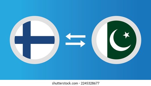round icons with Finland and Pakistan flag exchange rate concept graphic element Illustration template design
