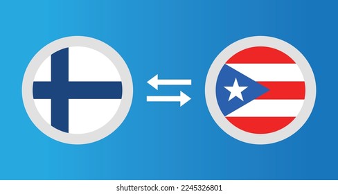 round icons with Finland and Puerto Rico flag exchange rate concept graphic element Illustration template design
