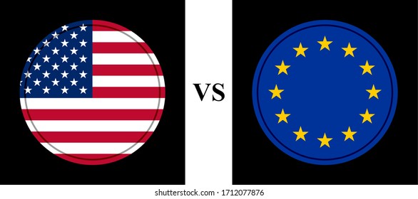 round icons flags, united states of america vs european union