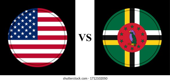 round icons flags, united states of america vs dominica