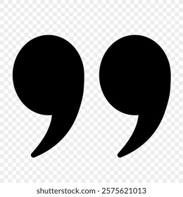 Round icons in the form of black quotation marks on a transparent background. Quotes, highlighted vector icons in the form of commas. Vector EPS 10.