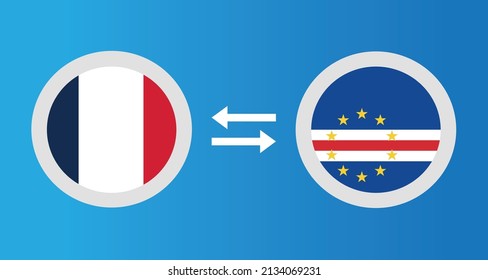 round icons with France and Cape Verde flag exchange rate concept graphic element Illustration template design
