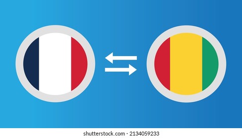 round icons with France and Guinea flag exchange rate concept graphic element Illustration template design
