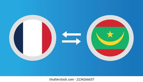 round icons with France and Mauritania flag exchange rate concept graphic element Illustration template design
