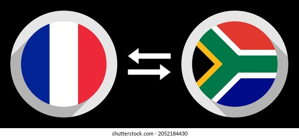round icons with france and south africa flags. frf to zar exchange rate concept
