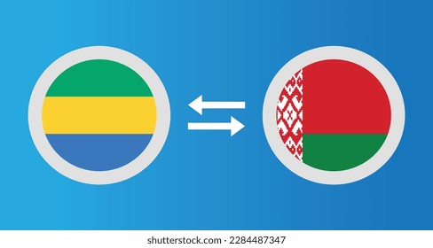 round icons with Gabon and Belarus flag exchange rate concept graphic element Illustration template design
