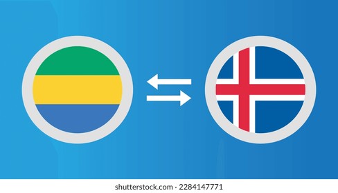 round icons with Gabon and Iceland flag exchange rate concept graphic element Illustration template design

