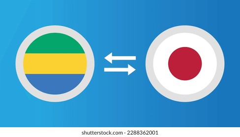 round icons with Gabon and Japan flag exchange rate concept graphic element Illustration template design

