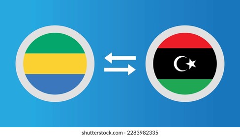 round icons with Gabon and Libya flag exchange rate concept graphic element Illustration template design
