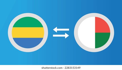 round icons with Gabon and Madagascar flag exchange rate concept graphic element Illustration template design
