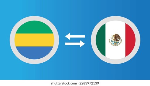 round icons with Gabon and Mexico flag exchange rate concept graphic element Illustration template design

