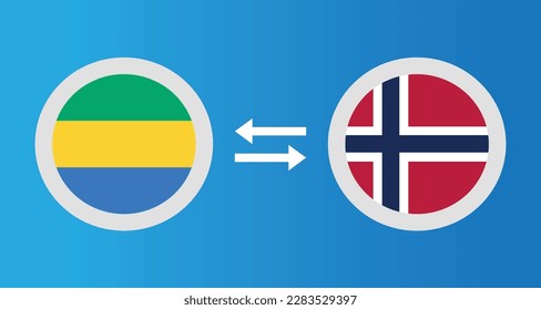 round icons with Gabon and Norway flag exchange rate concept graphic element Illustration template design
