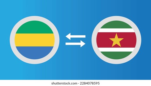 round icons with Gabon and Suriname flag exchange rate concept graphic element Illustration template design
