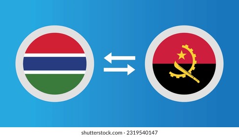 round icons with Gambia and Angola flag exchange rate concept graphic element Illustration template design

