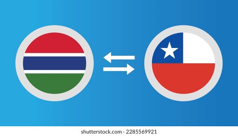round icons with Gambia and Chile flag exchange rate concept graphic element Illustration template design
