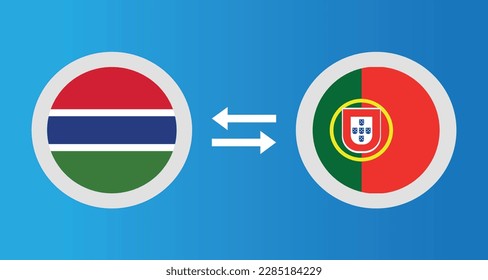 round icons with Gambia and Portugal flag exchange rate concept graphic element Illustration template design
