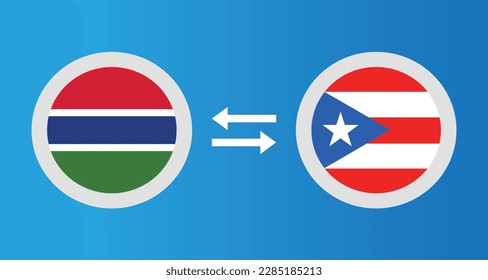 round icons with Gambia and Puerto Rico flag exchange rate concept graphic element Illustration template design
