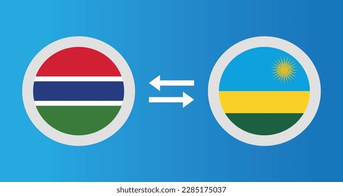 round icons with Gambia and Rwanda flag exchange rate concept graphic element Illustration template design

