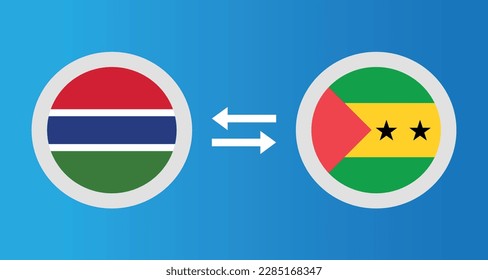 round icons with Gambia and Sao Tome and Principe flag exchange rate concept graphic element Illustration template design
