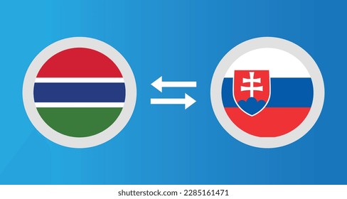 round icons with Gambia and Slovakia flag exchange rate concept graphic element Illustration template design
