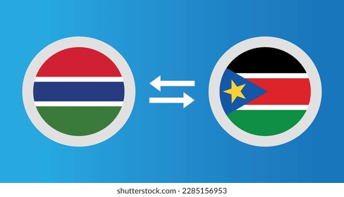 round icons with Gambia and South Sudan flag exchange rate concept graphic element Illustration template design
