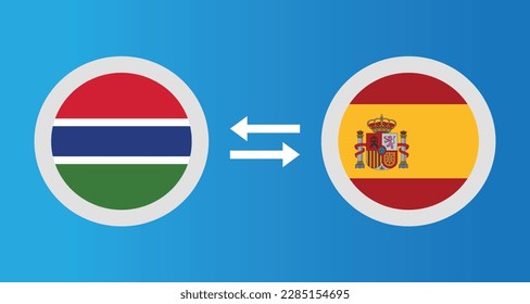 round icons with Gambia and Spain flag exchange rate concept graphic element Illustration template design
