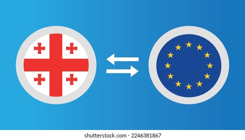 round icons with Georgia and European Union flag exchange rate concept graphic element Illustration template design
