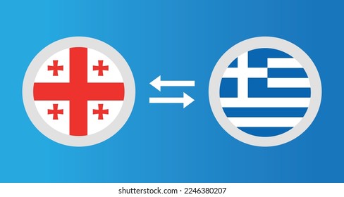 round icons with Georgia and Greece flag exchange rate concept graphic element Illustration template design
