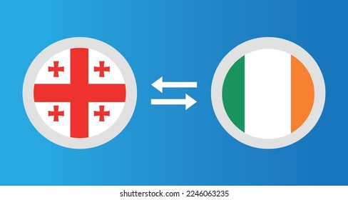 round icons with Georgia and Ireland flag exchange rate concept graphic element Illustration template design
