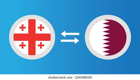 round icons with Georgia and Qatar flag exchange rate concept graphic element Illustration template design
