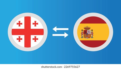 round icons with Georgia and Spain flag exchange rate concept graphic element Illustration template design
