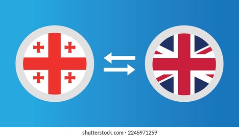 round icons with Georgia and United Kingdom flag exchange rate concept graphic element Illustration template design
