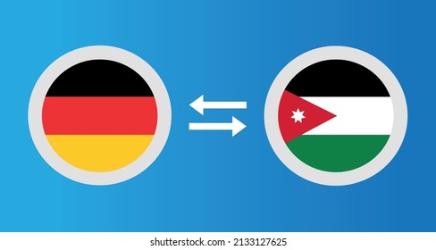 round icons with Germany and Jordan flag exchange rate concept graphic element Illustration template design
