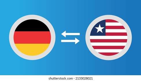 round icons with Germany and Liberia flag exchange rate concept graphic element Illustration template design
