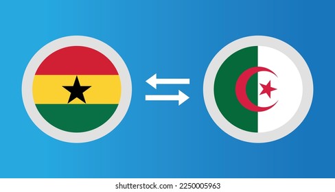 round icons with Ghana and Algeria flag exchange rate concept graphic element Illustration template design
