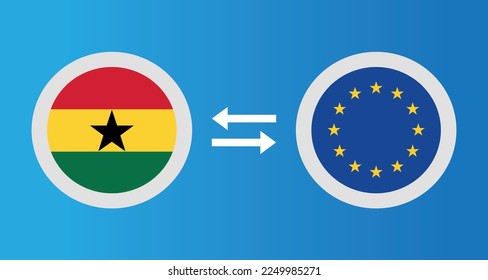 round icons with Ghana and European Union flag exchange rate concept graphic element Illustration template design
