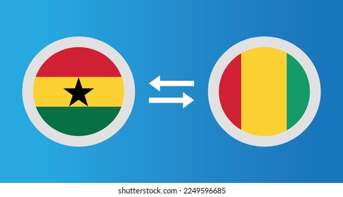 round icons with Ghana and Guinea flag exchange rate concept graphic element Illustration template design
