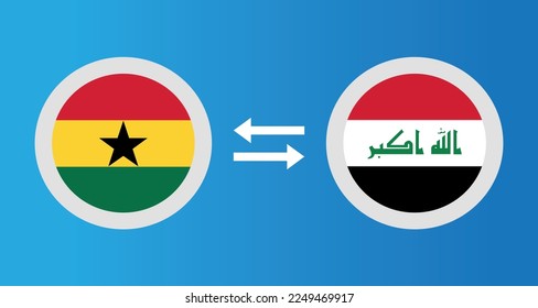 round icons with Ghana and Iraq flag exchange rate concept graphic element Illustration template design
